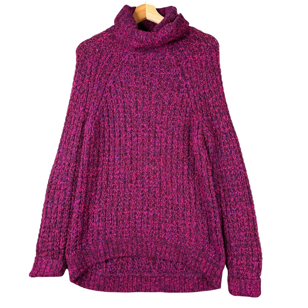 Tibi New York Chunky Knit Mohair Wool Blend Turtleneck Sweater Magenta Small